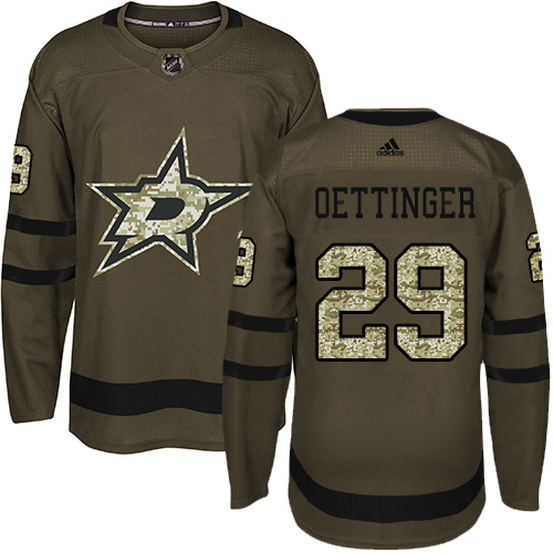 Adidas Men Dallas Stars #29 Jake Oettinger Green Salute to Service Stitched NHL Jersey